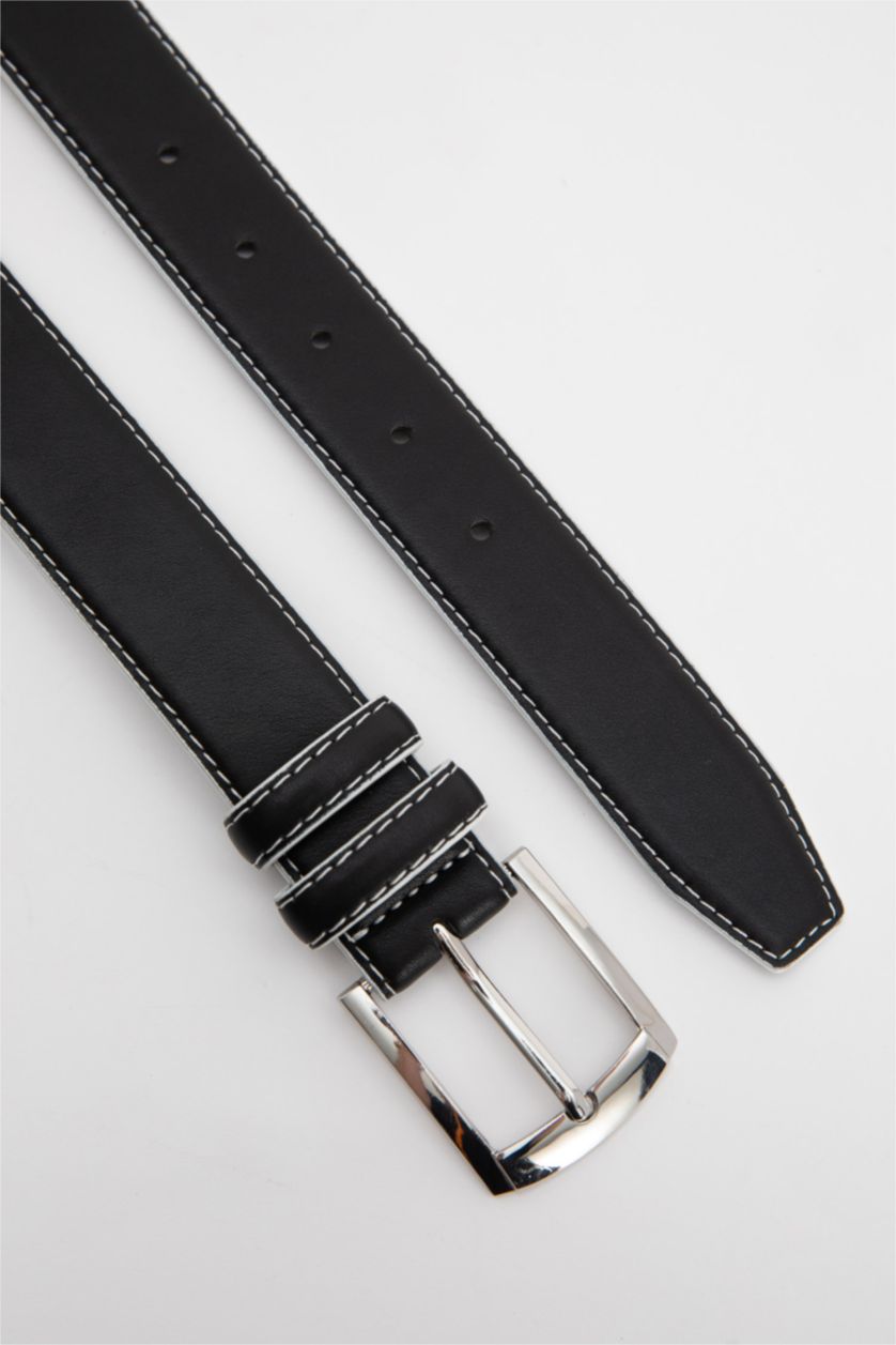 رجالي أسود حزام رجالي جلد صناعي بمشبك مستطيل