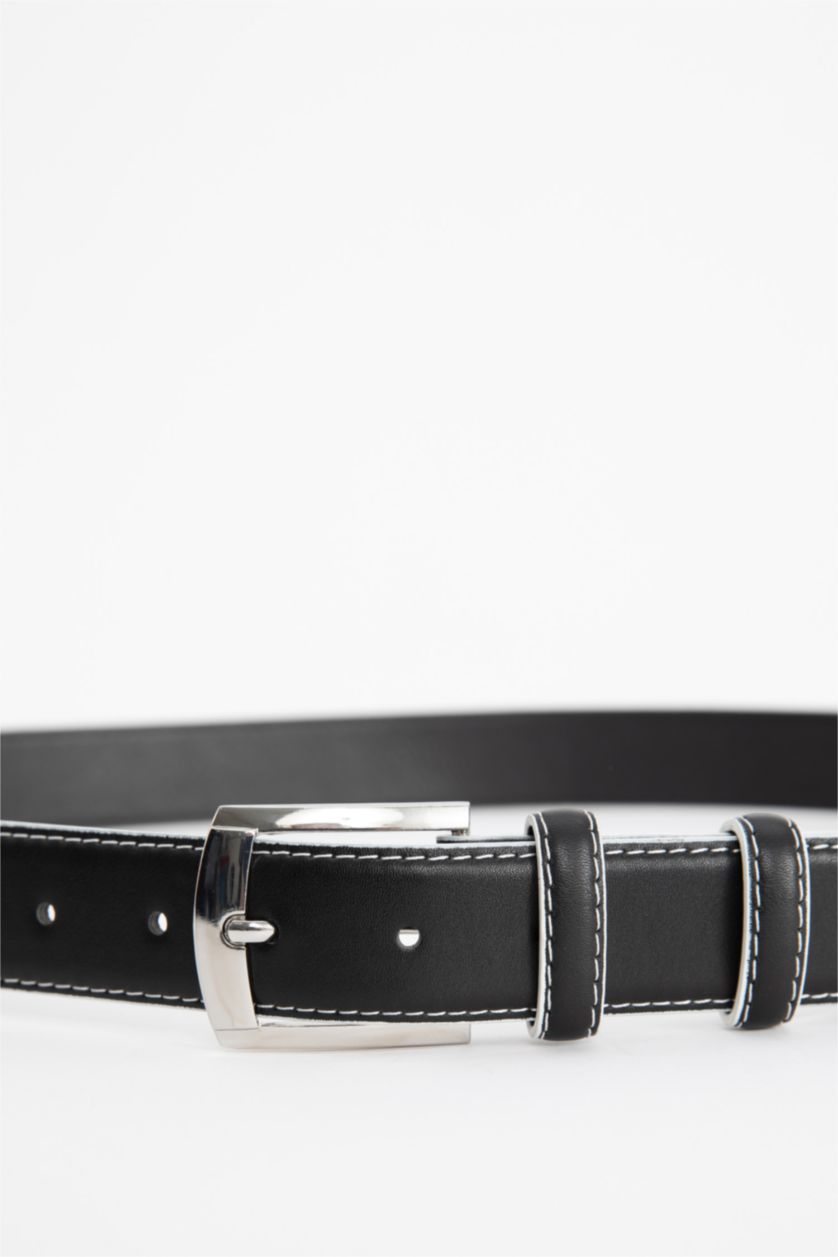 رجالي أسود حزام رجالي جلد صناعي بمشبك مستطيل