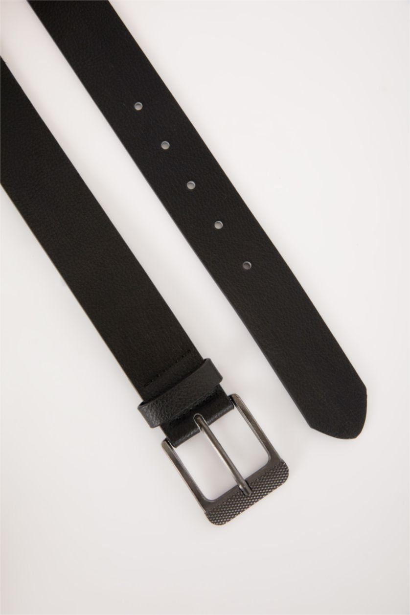 Erkek Siyah Erkek Dikdörtgen Toka Suni Deri Jean Kemeri