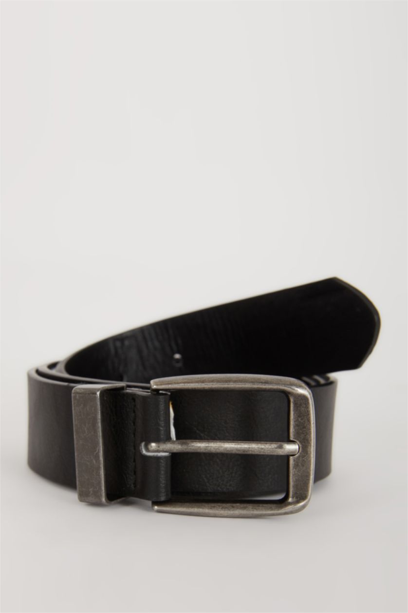 Erkek Siyah Erkek Dikdörtgen Toka Suni Deri Jean Kemeri