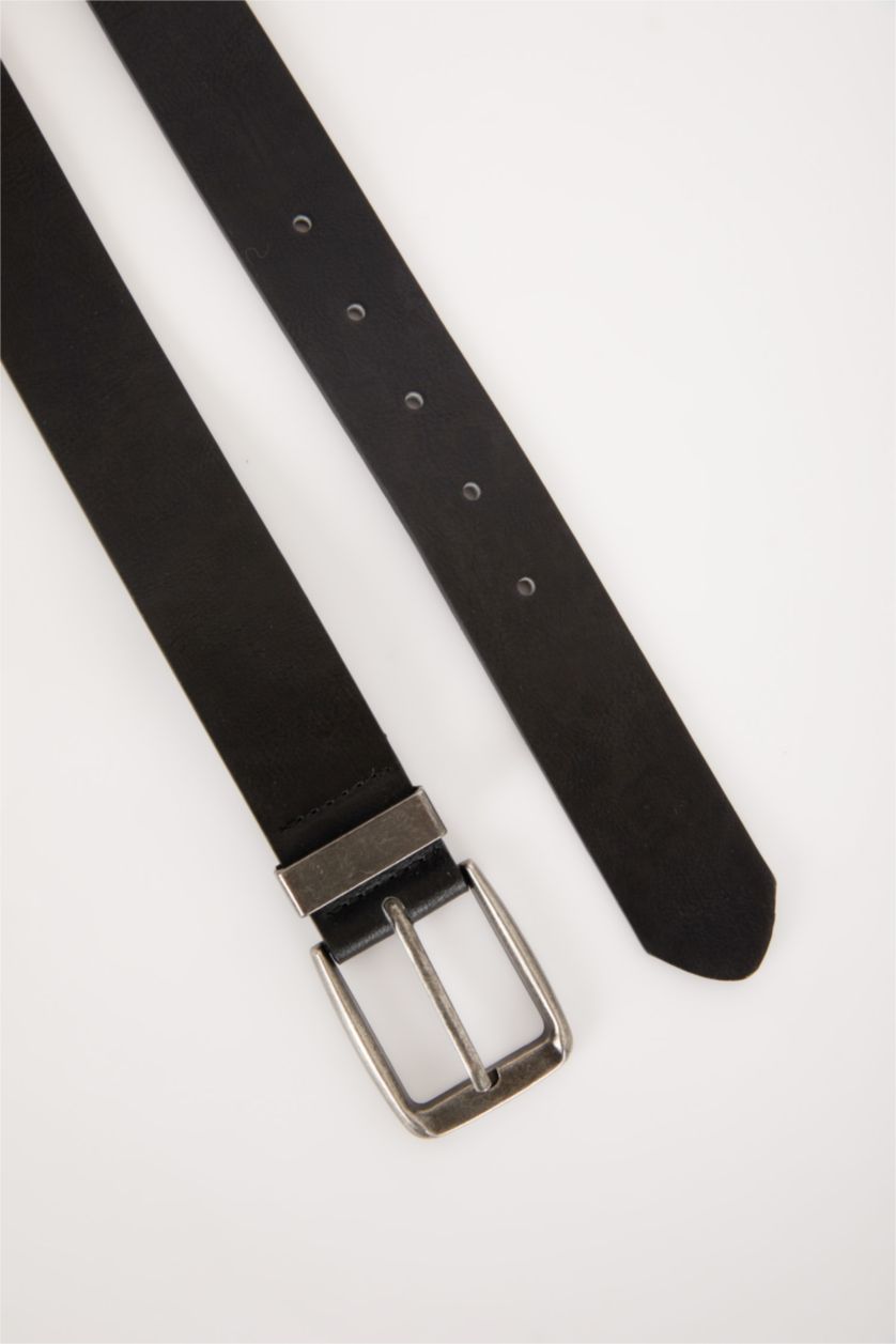 Erkek Siyah Erkek Dikdörtgen Toka Suni Deri Jean Kemeri