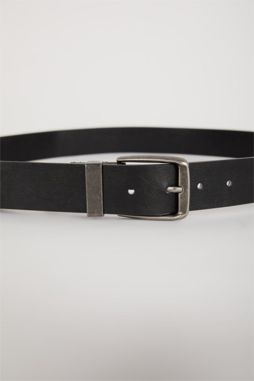 Erkek Siyah Erkek Dikdörtgen Toka Suni Deri Jean Kemeri