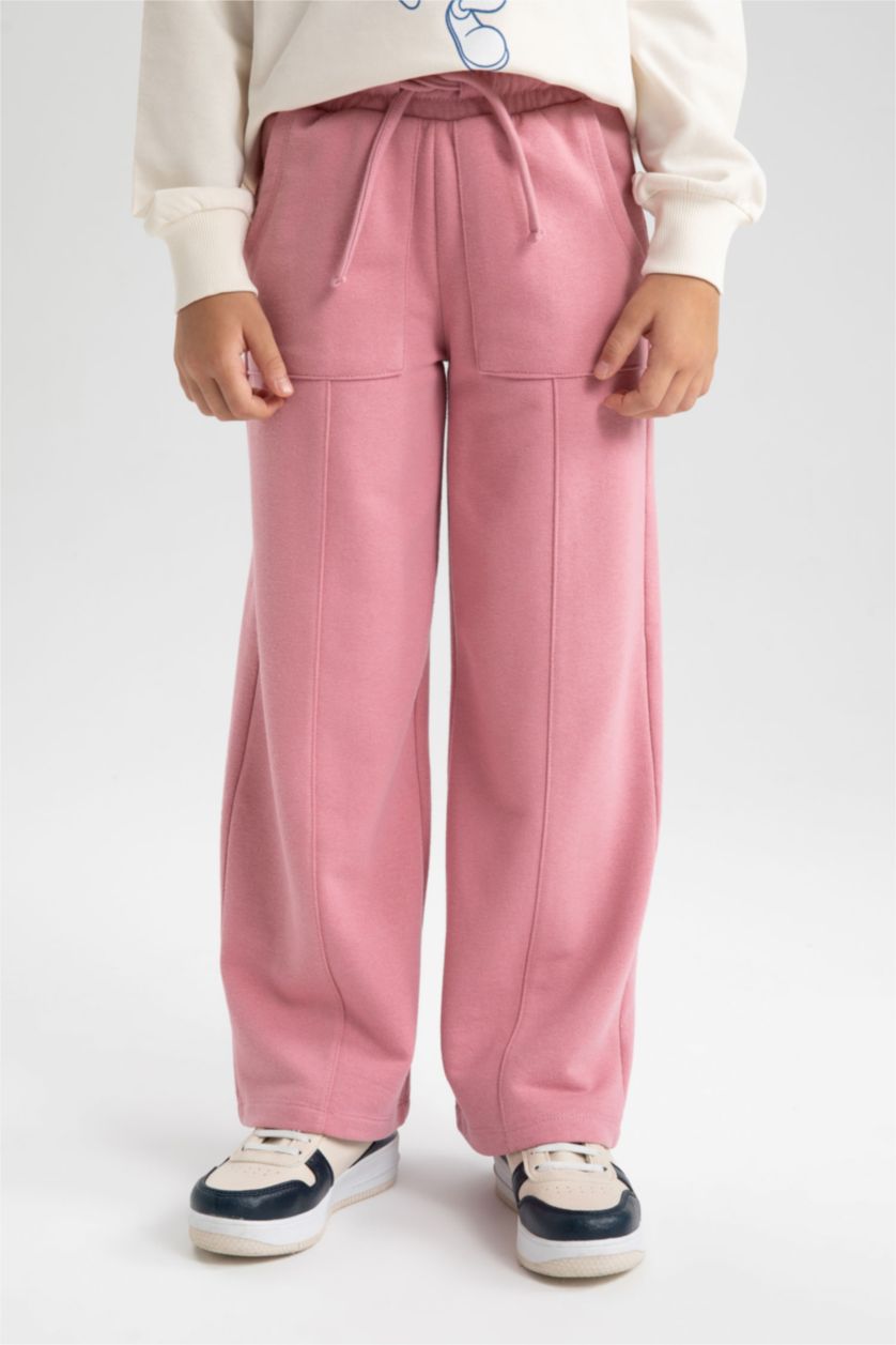 بنات وردي غامق بنطلون بناتي وايد ليج