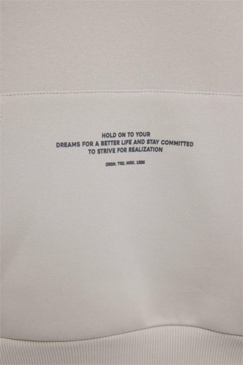 Erkek Çocuk - Genç Erkek Kum Kapüşonlu Cep Baskılı Sweatshirt Erkek Çocuk