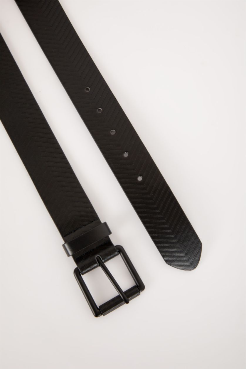 رجال أسود حزام جلد صناعي بمشبك مربع