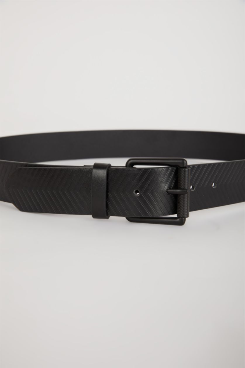 رجال أسود حزام جلد صناعي بمشبك مربع