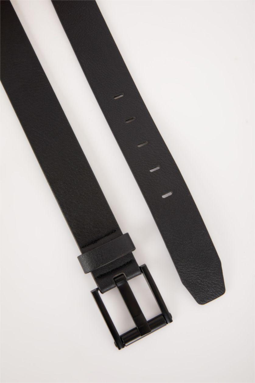 رجال أسود حزام جلد صناعي بمشبك مستطيل