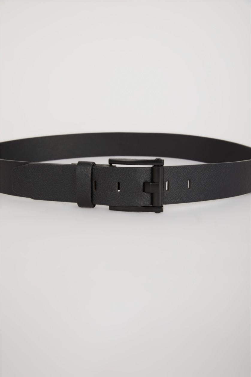 رجال أسود حزام جلد صناعي بمشبك مستطيل