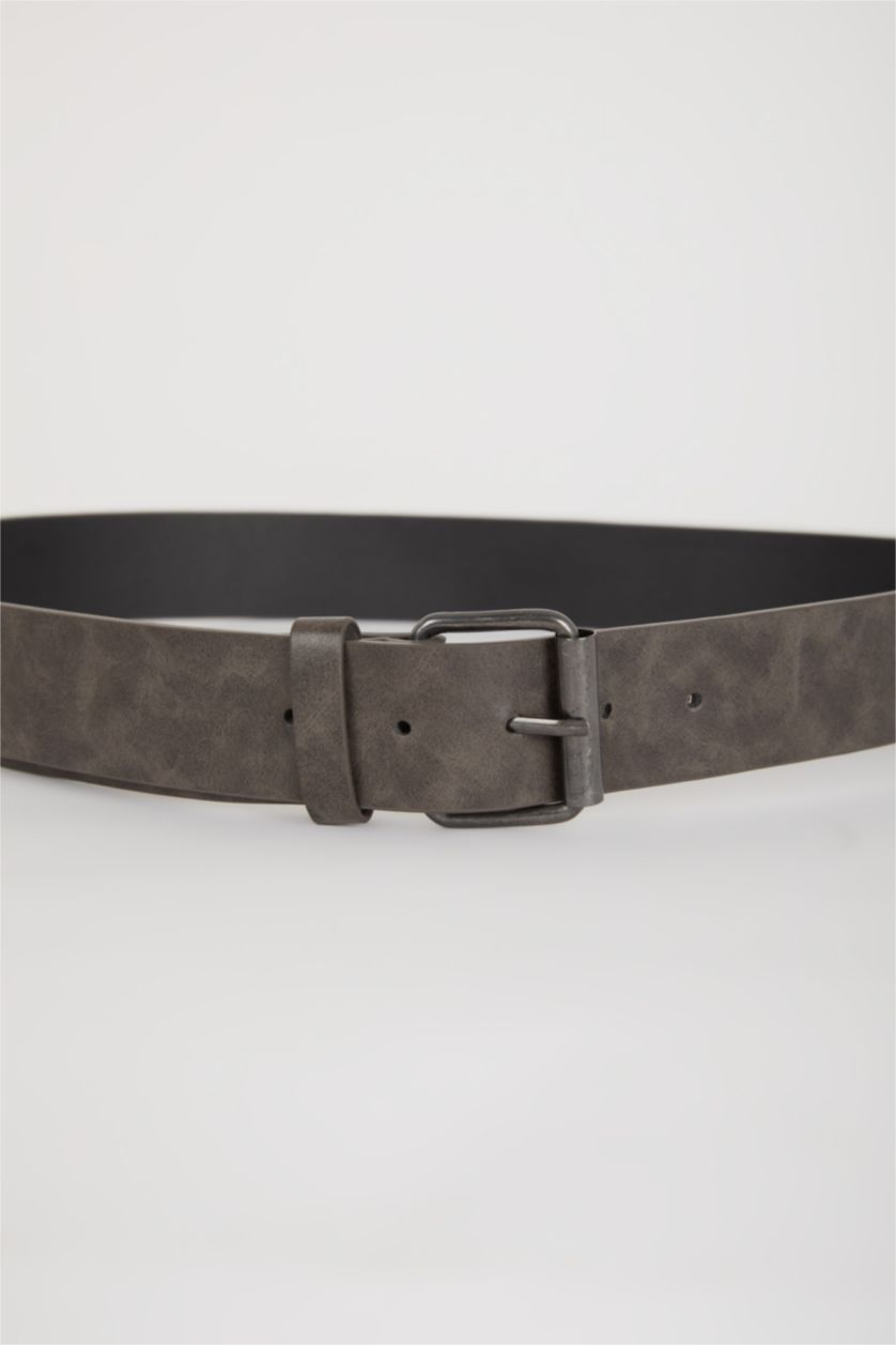 Erkek Gri Erkek Kare Toka Suni Deri Jean Kemeri