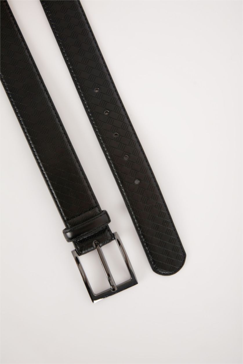 Erkek Siyah Erkek Dikdörtgen Toka Suni Deri Jean Kemeri