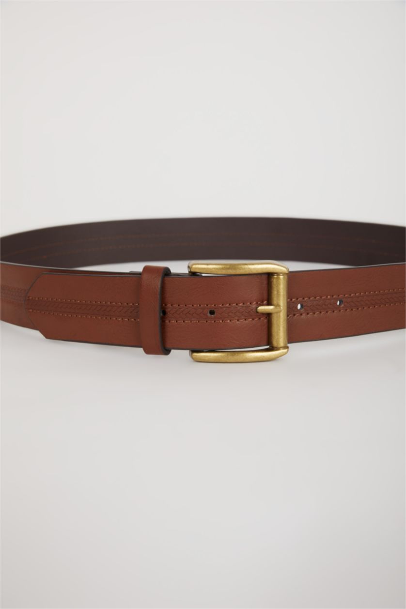 رجال بني حزام رجالي جلد صناعي بمشبك مربع