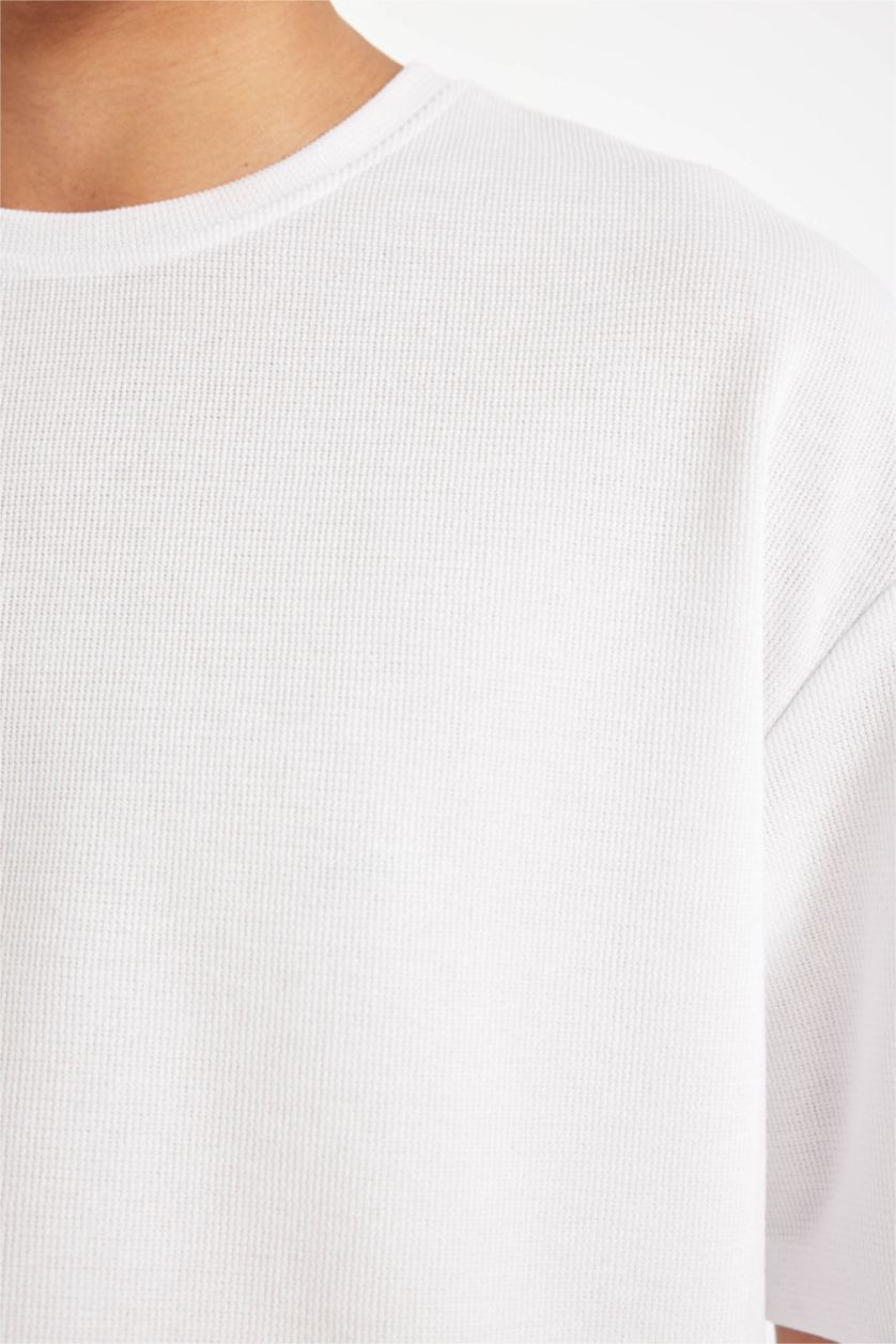 Erkek Beyaz Comfort Regular Fit Rahat Kesim Bisiklet Yaka Kısa Kollu Ağır Kumaş Basic Düz Beyaz Tişört