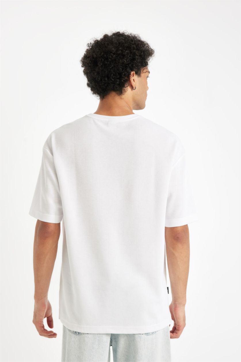 Erkek Beyaz Comfort Regular Fit Rahat Kesim Bisiklet Yaka Kısa Kollu Ağır Kumaş Basic Düz Beyaz Tişört