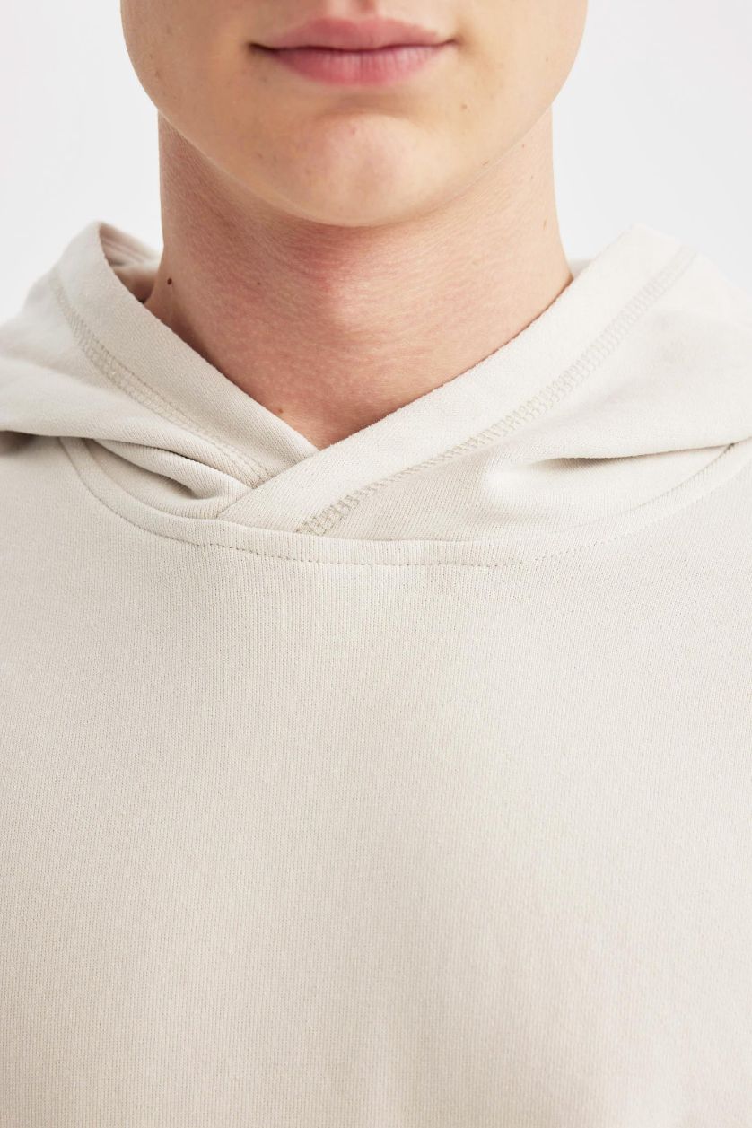 Erkek Taş Comfort Regular Fit Rahat Kalıp Kapüşonlu Kanguru Cepli Basic Düz Sweatshirt