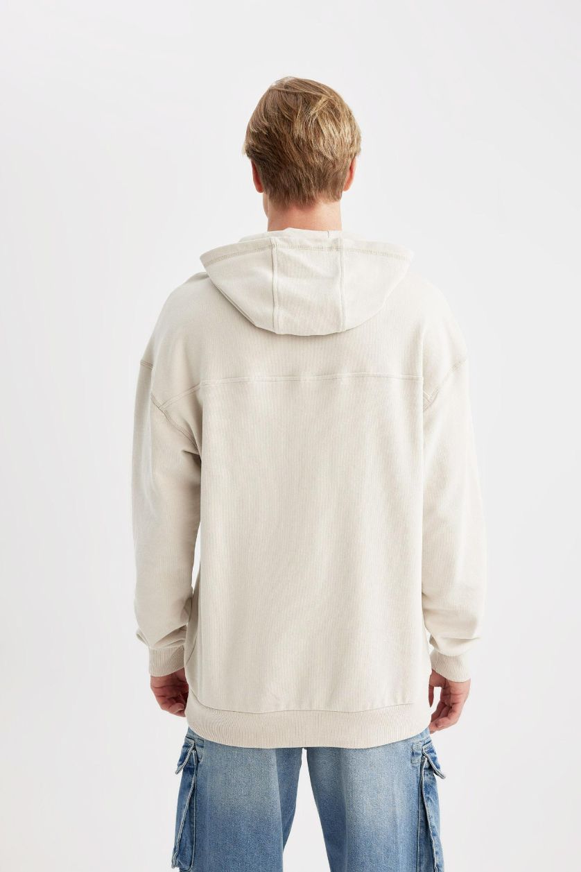 Erkek Taş Comfort Regular Fit Rahat Kalıp Kapüşonlu Kanguru Cepli Basic Düz Sweatshirt