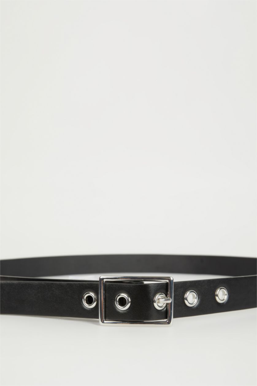 Kadın Siyah Kadın Dikdörtgen Toka Suni Deri Günlük Kemer