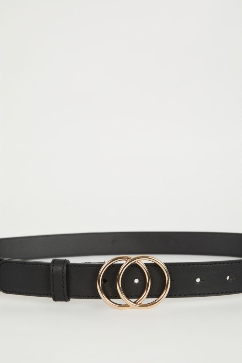 Kadın Siyah Kadın Oval Toka Suni Deri Oval Jean Kemeri