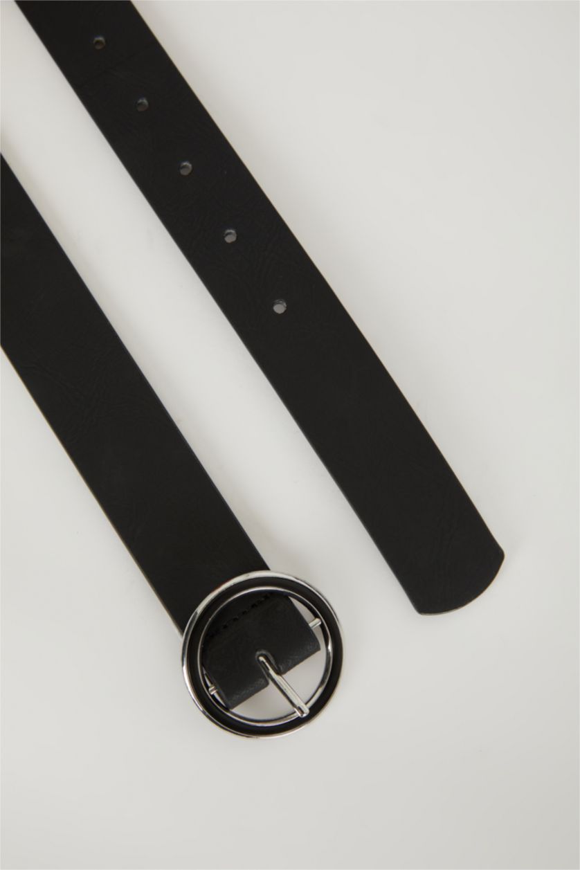 WOMAN Black Woman Oval Buckle Faux Leather Jean Belt