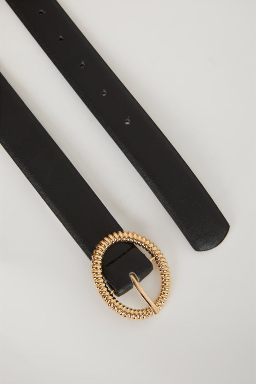 Kadın Siyah Kadın Oval Toka Suni Deri Jean Kemeri