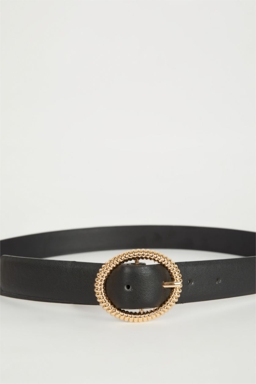 Kadın Siyah Kadın Oval Toka Suni Deri Jean Kemeri