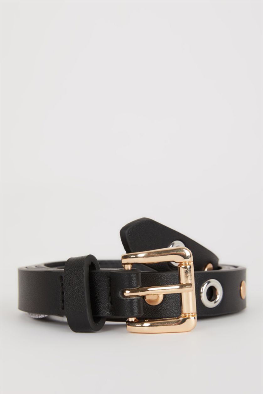 Kadın Siyah Kadın Kare Toka Suni Deri İnce Günlük Kemer