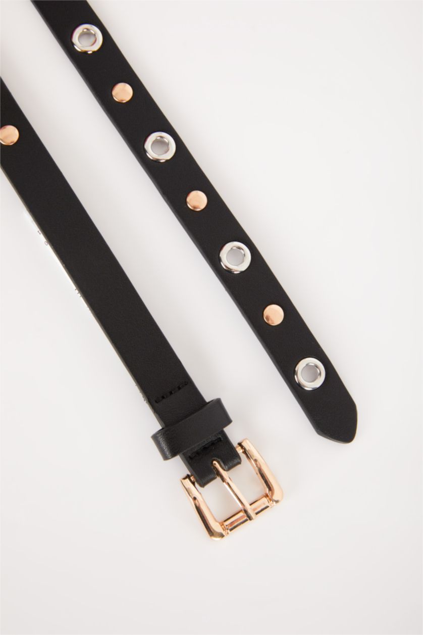 Kadın Siyah Kadın Kare Toka Suni Deri İnce Günlük Kemer