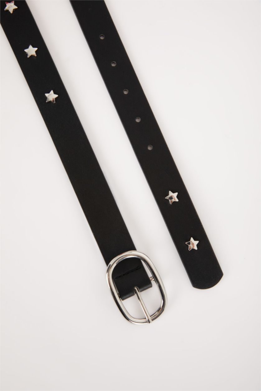 WOMAN Black Woman Oval Buckle Faux Leather Jean Belt