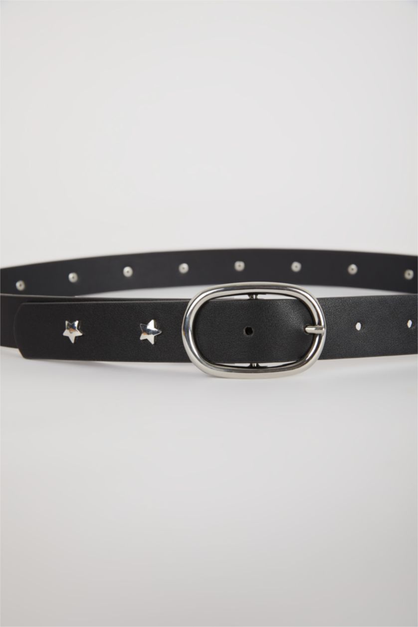 WOMAN Black Woman Oval Buckle Faux Leather Jean Belt