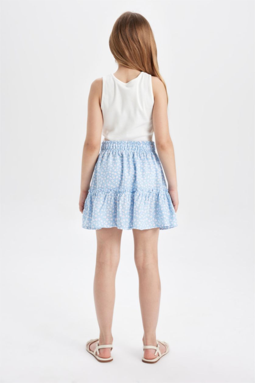 بناتي أزرق جيبة فلورال بناتي قصة عادية فيسكوز