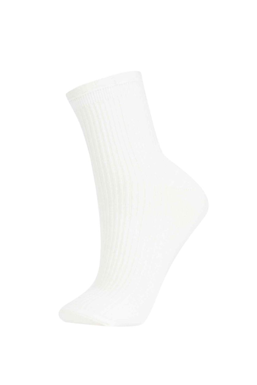 Kadın Beyaz Kadın 3'lü Pamuklu Derbi Soket Çorap