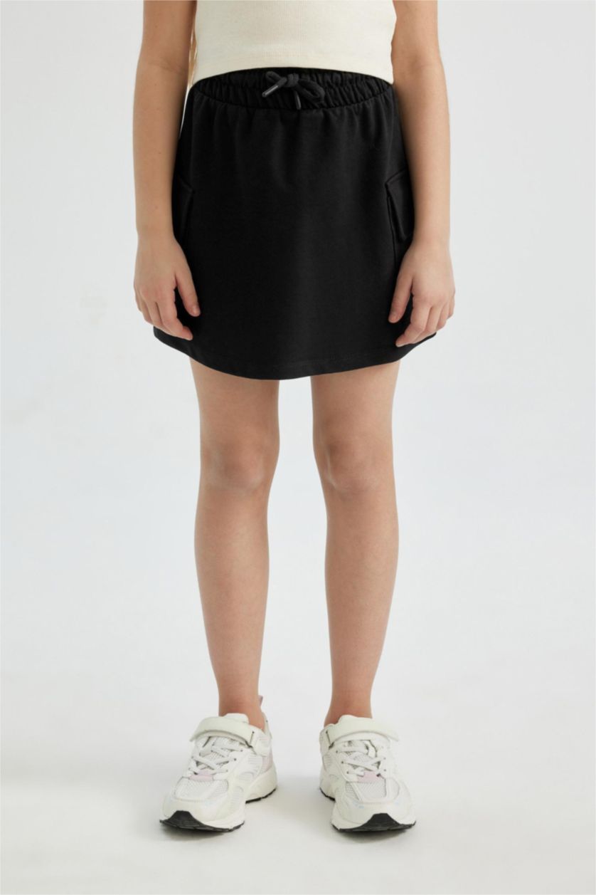 Kız Çocuk - Genç Kız Siyah Kargo Cepli Beli Bağcıklı Etek Kız Çocuk