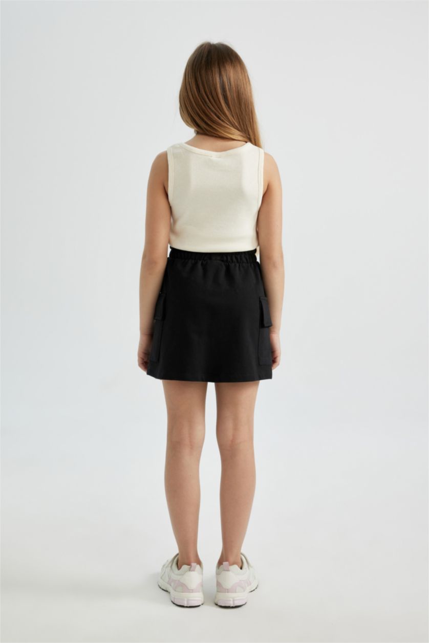 Kız Çocuk - Genç Kız Siyah Kargo Cepli Beli Bağcıklı Etek Kız Çocuk