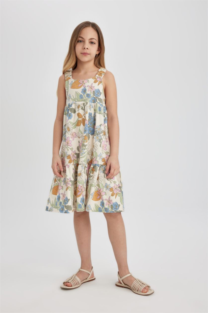 بنات حجري فاتح فستان بناتي بدون كم قصة عادية