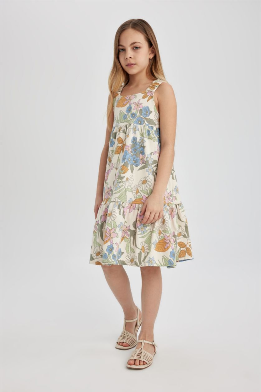 بنات حجري فاتح فستان بناتي بدون كم قصة عادية