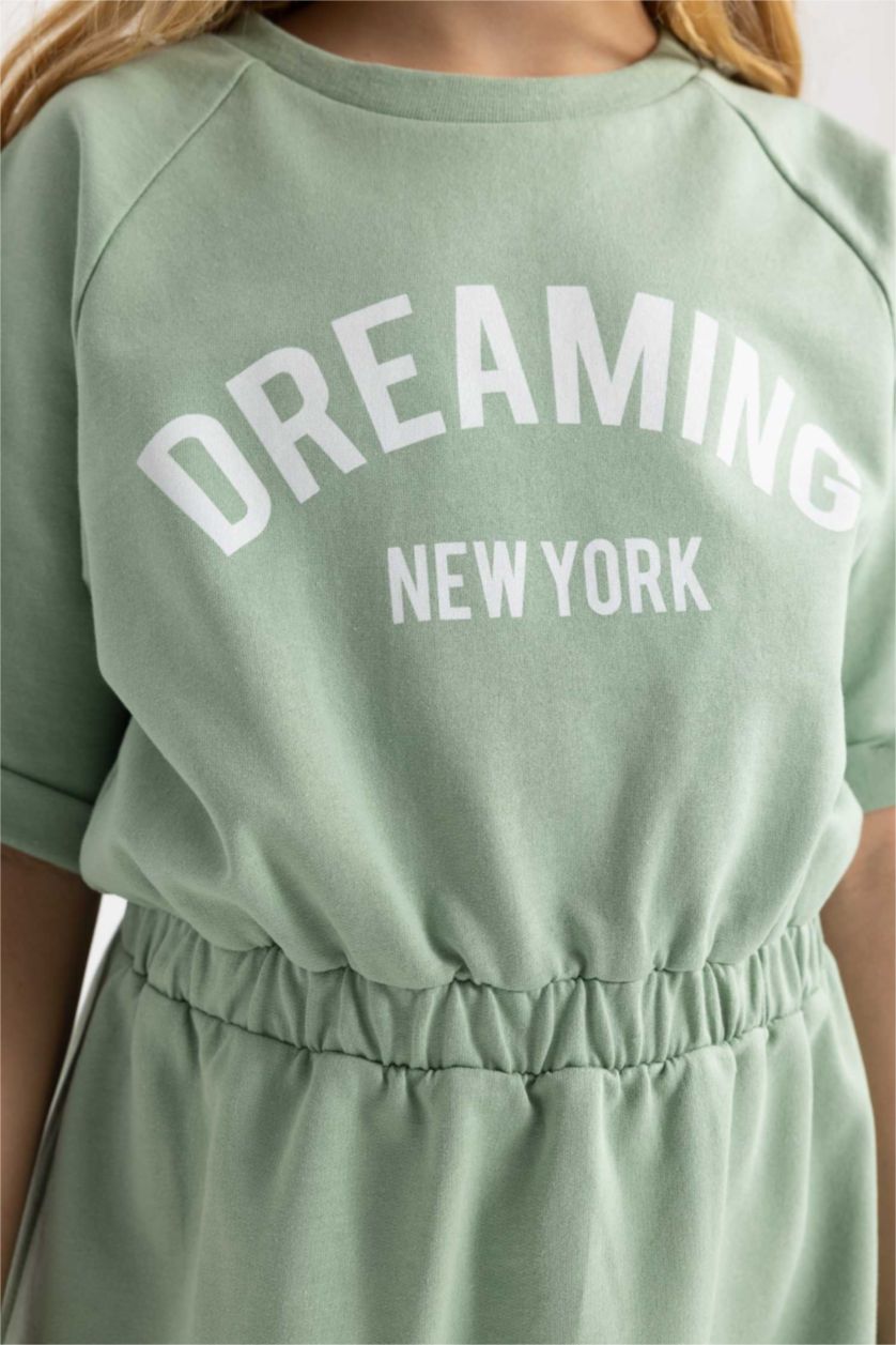 FILLES Vert Clair Robe Pull Imprimé à Manches Courtes pour Fille