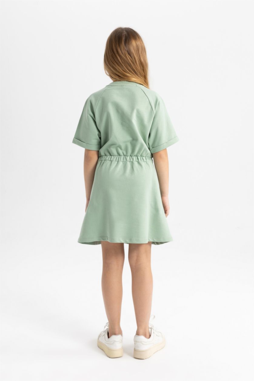FILLES Vert Clair Robe Pull Imprimé à Manches Courtes pour Fille