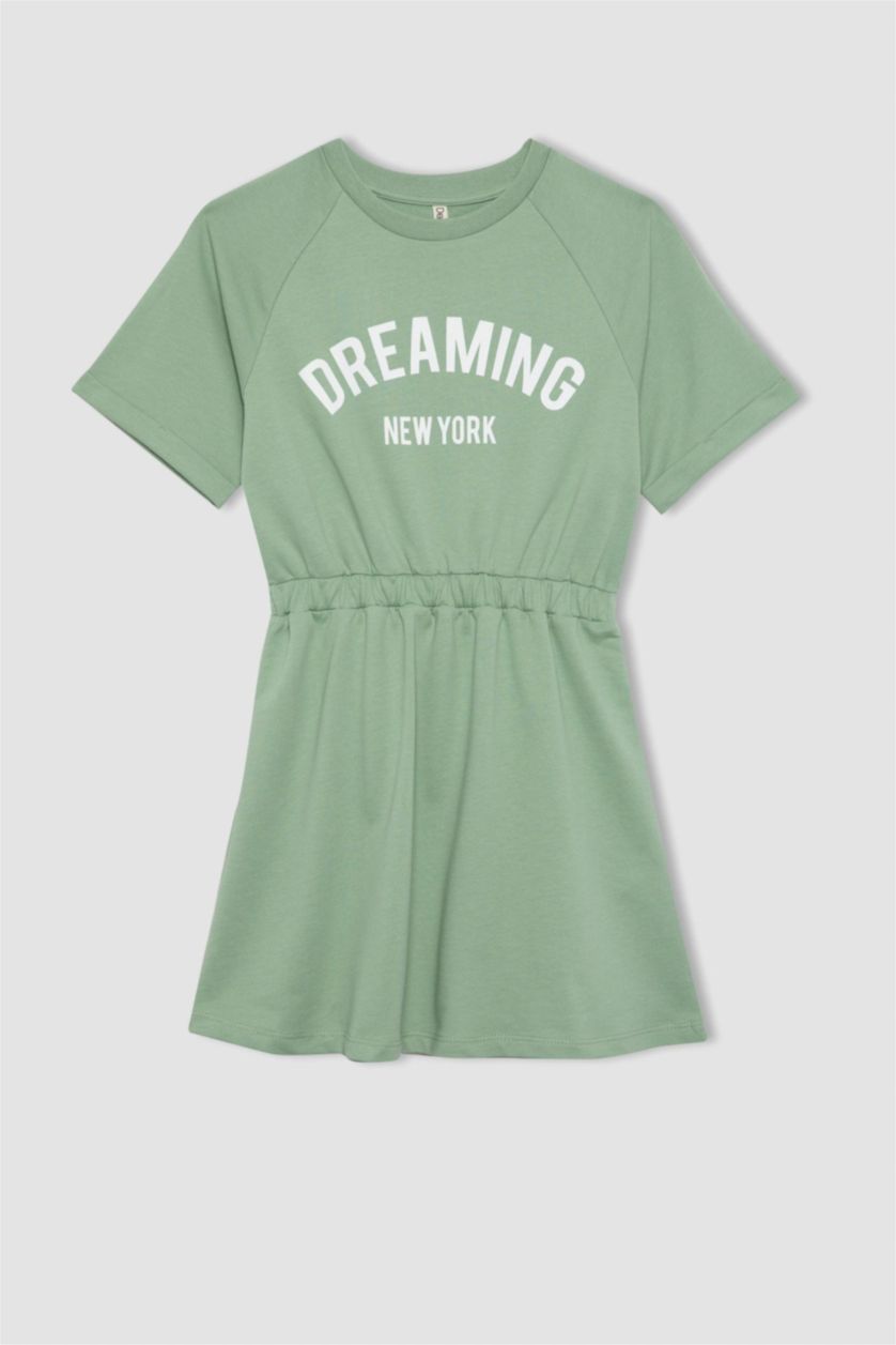FILLES Vert Clair Robe Pull Imprimé à Manches Courtes pour Fille