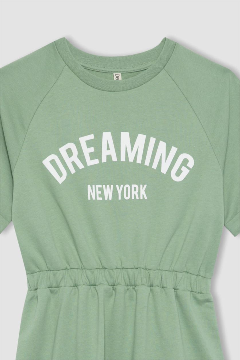 FILLES Vert Clair Robe Pull Imprimé à Manches Courtes pour Fille