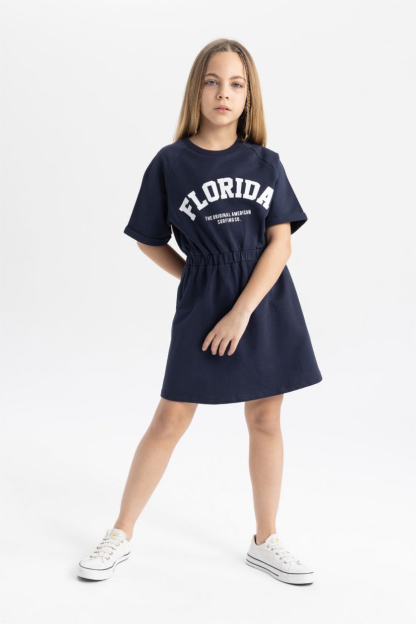 بنات كحلي فستان بناتي نص ردن قماش رقيق قصة عادية