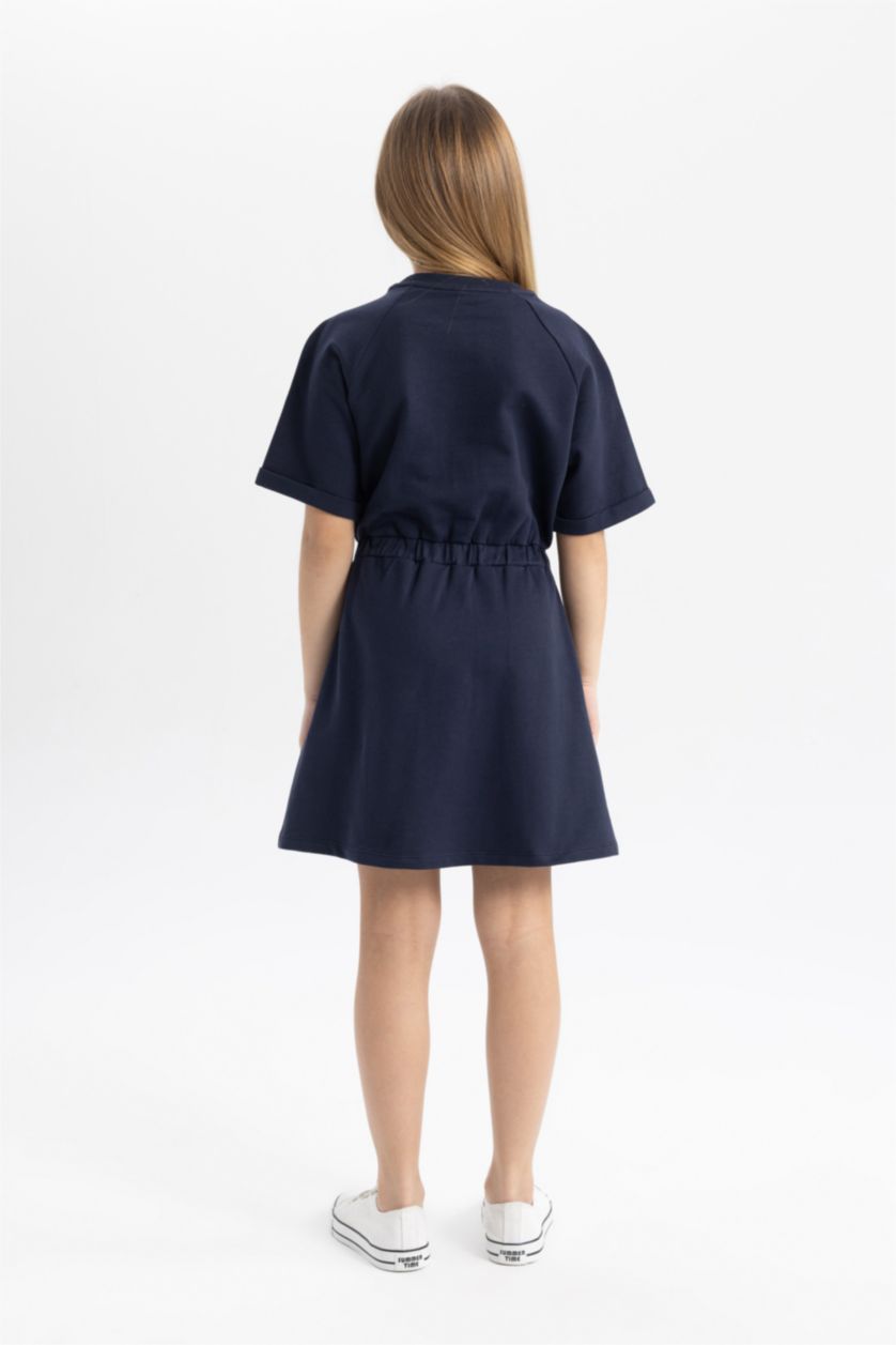 بنات كحلي فستان بناتي نص ردن قماش رقيق قصة عادية