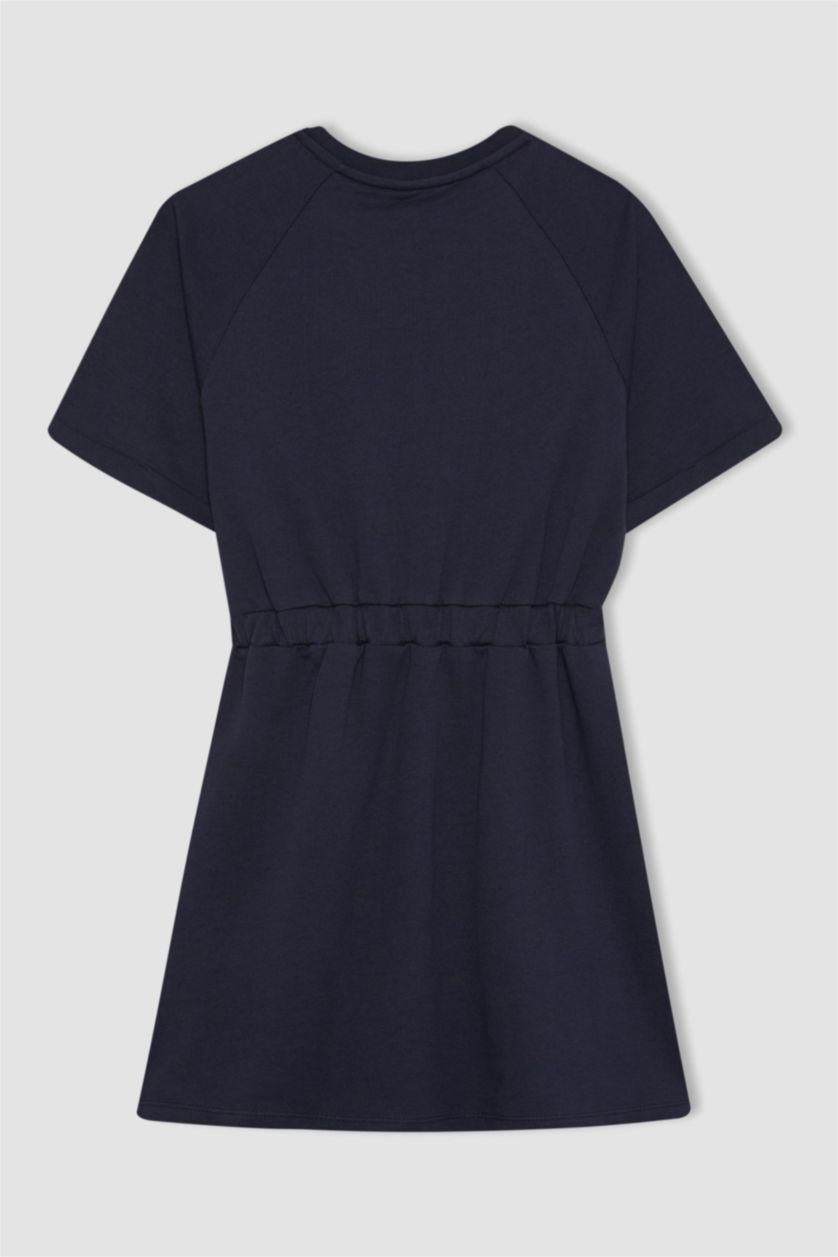 بنات كحلي فستان بناتي نص ردن قماش رقيق قصة عادية