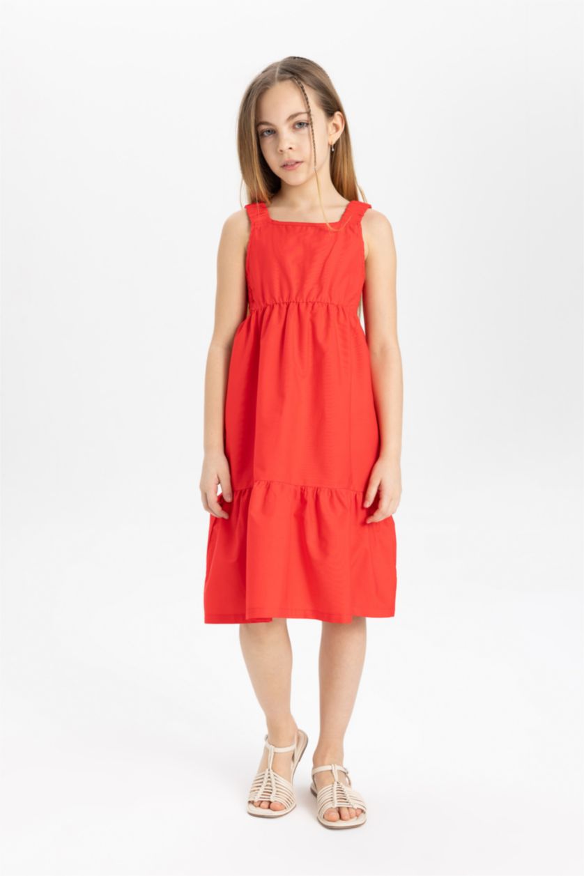 Kız Çocuk - Genç Kız Kırmızı Kız Çocuk Poplin Askılı Elbise