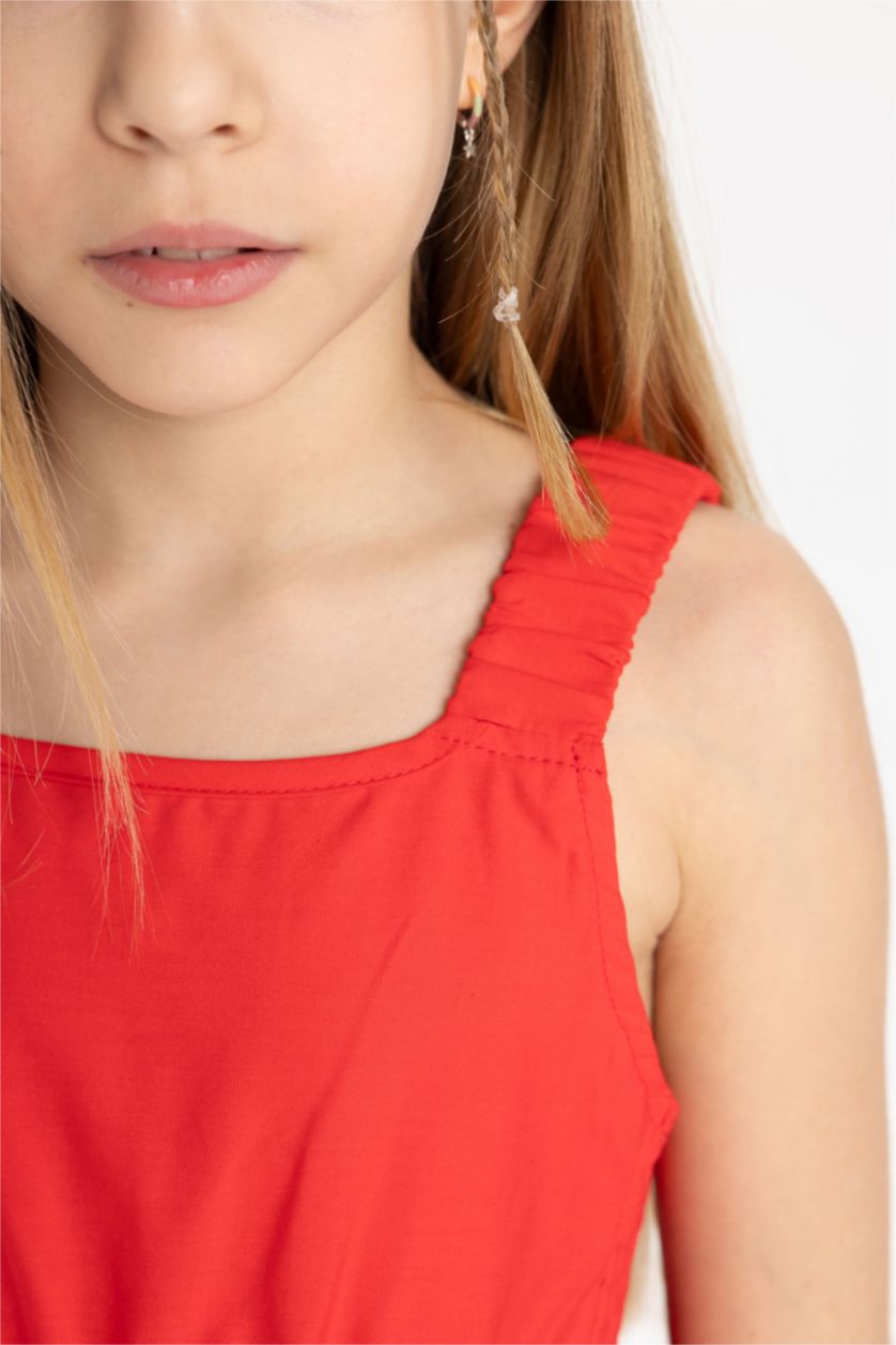 Kız Çocuk - Genç Kız Kırmızı Kız Çocuk Poplin Askılı Elbise