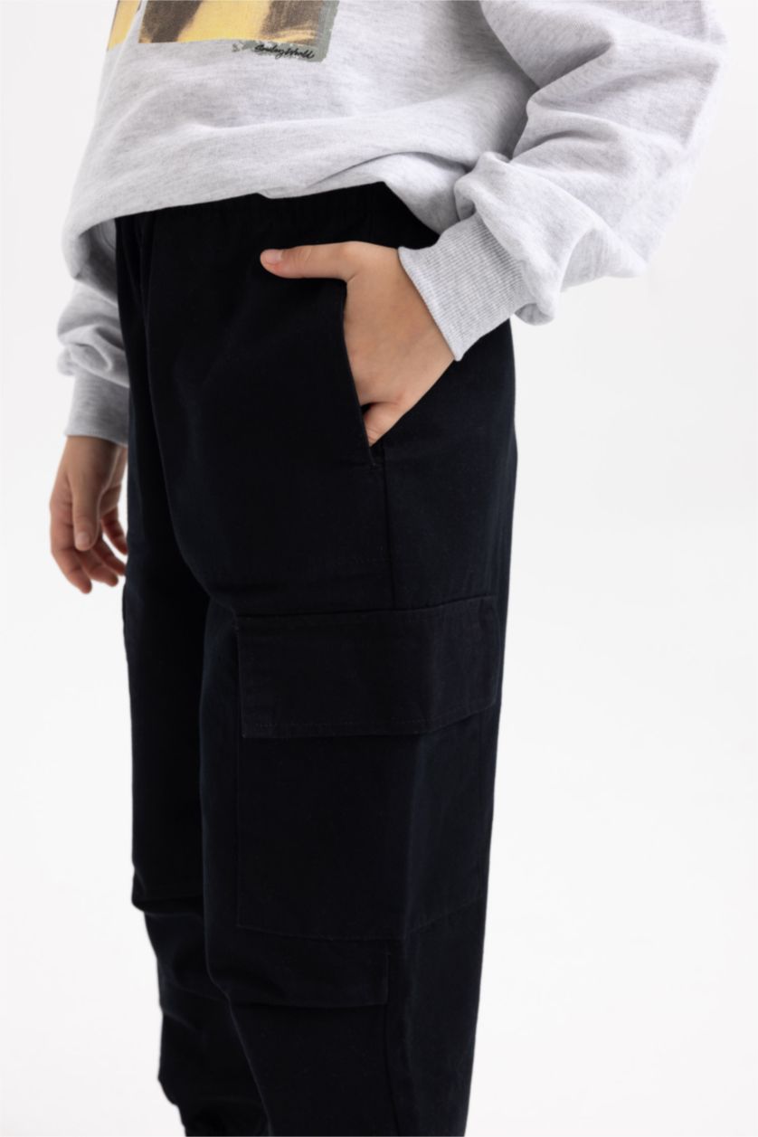 بناتي أسود بنطلون كارجو باراشوت بناتي قطن