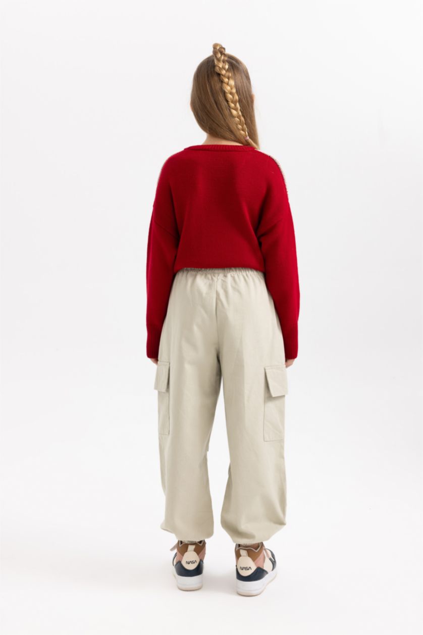 بناتي كاكي فاتح بنطلون كارجو باراشوت بناتي قطن