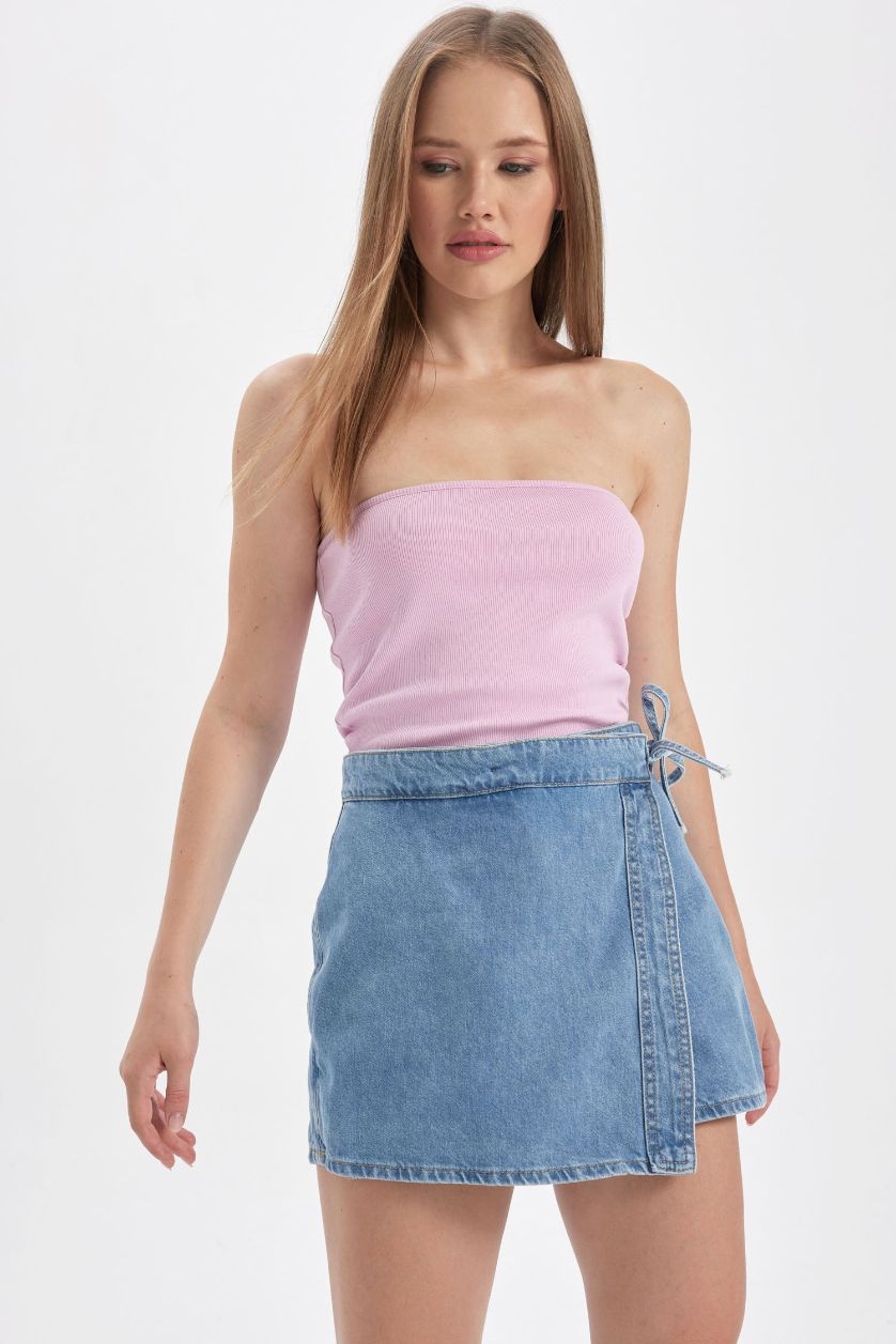 Kadın Pembe Coool Fitted Fitilli Kaşkorse Yıkamalı Soluk Efektli Straplez Atlet