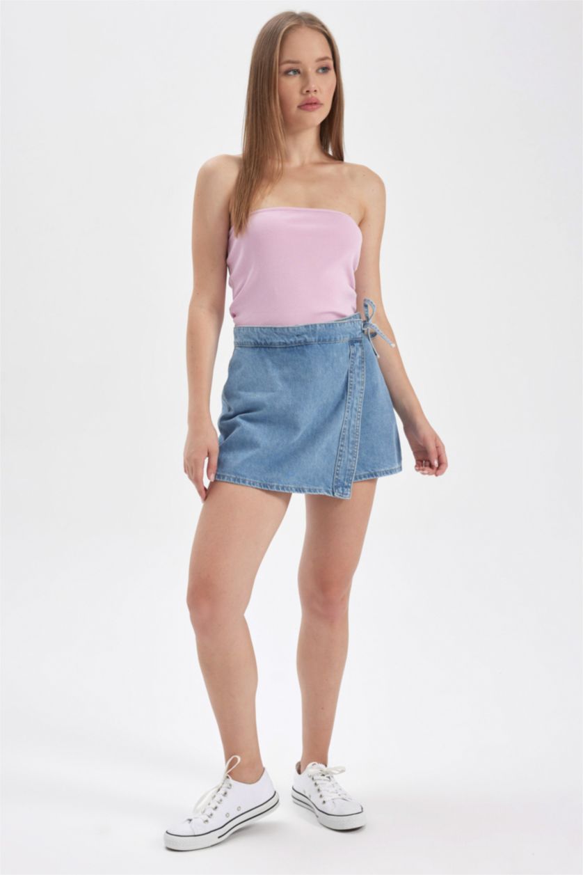 Kadın Pembe Coool Fitted Fitilli Kaşkorse Yıkamalı Soluk Efektli Straplez Atlet