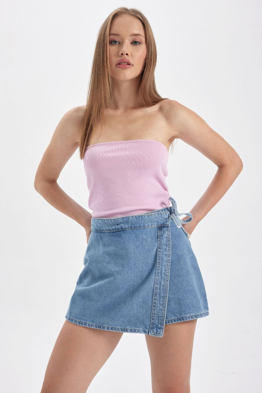 Kadın Pembe Coool Fitted Fitilli Kaşkorse Yıkamalı Soluk Efektli Straplez Atlet