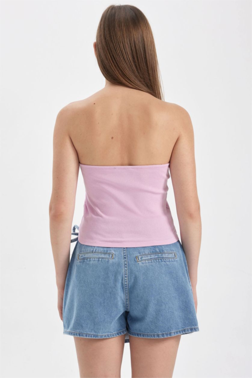 Kadın Pembe Coool Fitted Fitilli Kaşkorse Yıkamalı Soluk Efektli Straplez Atlet