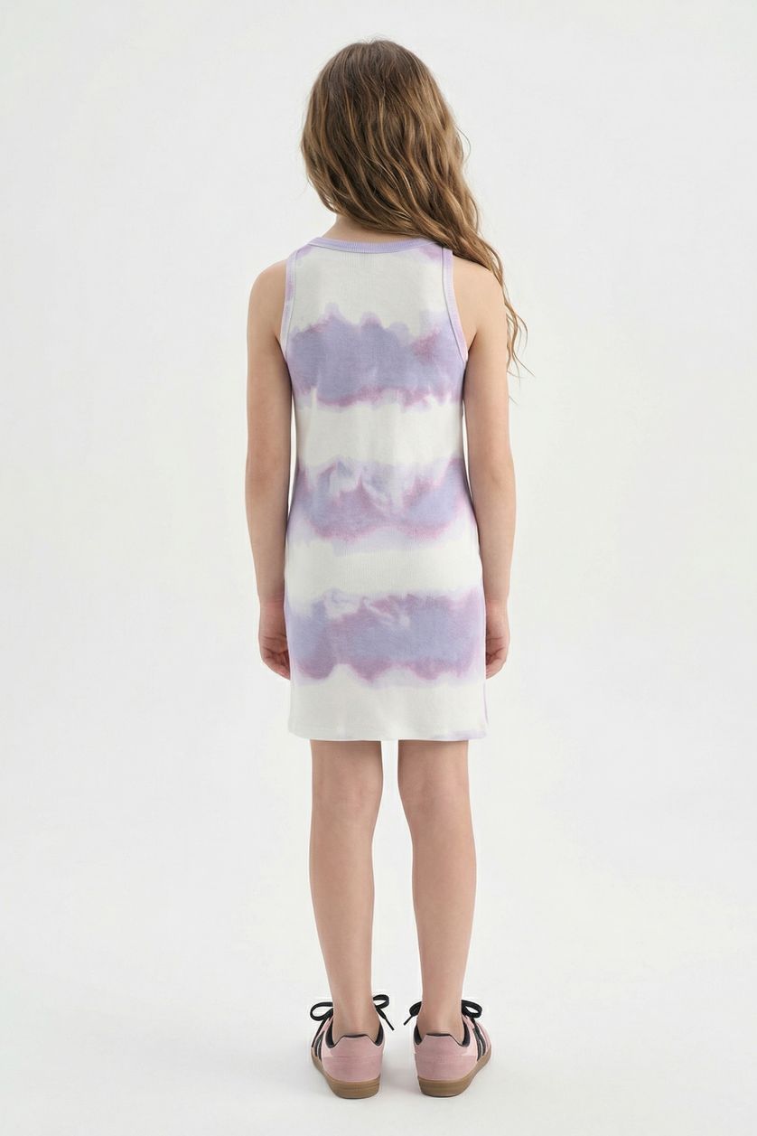 بناتي أرجواني فستان بناتي مضلع تاي داي قصة عادية